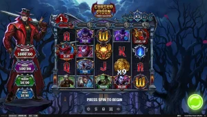 Pemandangan atmosferik slot Cursed Moon Power Collection dengan estetika gotik