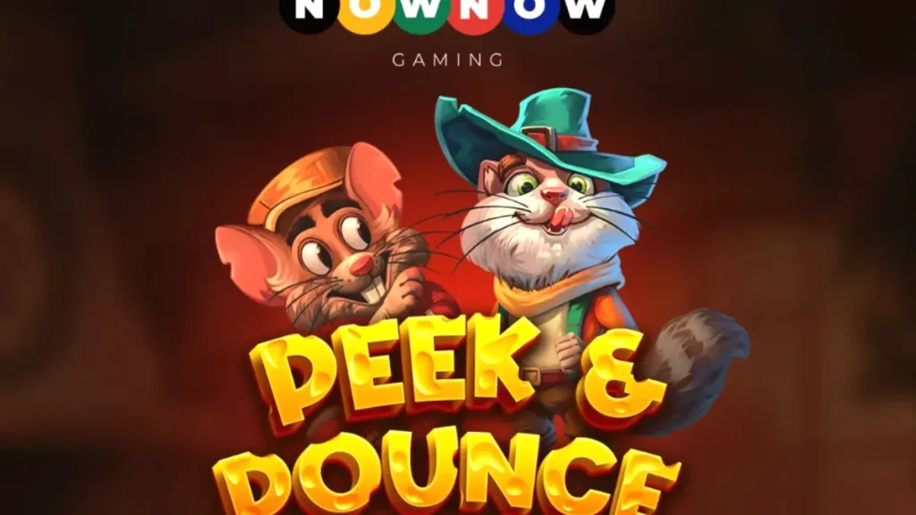 Tampilan visual slot Peek & Pounce dengan tema kucing dan tikus di dapur