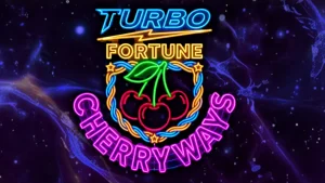 Tampilan visual slot Turbo Fortune Cherryways dengan tema neon cyberpunk.
